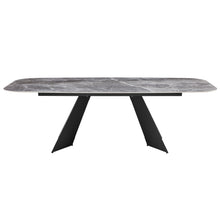 Load image into Gallery viewer, 94" Faux Marble Ceramic And Steel Double Pedestal Base Dining Table - Gray