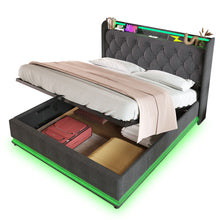Load image into Gallery viewer, Upholstered Bed, 360 Surround LED Function, Remote Control, Hydraulic Storage Bed With USB, Type-C Charging (Without Mattress)