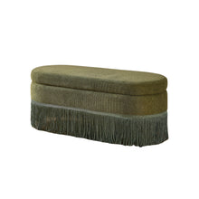 Load image into Gallery viewer, Oval Upholstered Storage Ottoman With Fringe Trim & Lift Top Lid