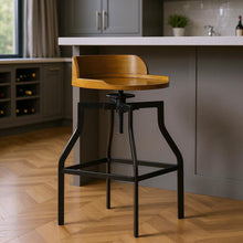 Load image into Gallery viewer, Steel Swivel Backless Adjustable Height Bar Chair With Footrest 29" - Chestnut