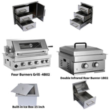 Load image into Gallery viewer, Built-In Outdoor Kitchen LPG Gas Grill 60000 Btu, Drop-In Ice Box With BBQ Tool Set - Silver
