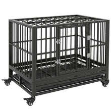 Load image into Gallery viewer, Pawhut - 36" Heavy Duty Dog Crate Metal Cage Kennel With Lockable Wheels, Double Door And Removable Tray - Gray