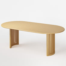 Load image into Gallery viewer, 79" Solid Wood Mirrored Pedestal Base Oval Dining Table - Natural