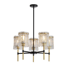 Load image into Gallery viewer, 5 Light Chandelier, Textured Glass Pendant Light, (Not Including The Bulb) For Living Room - Black / Gold