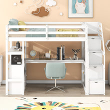 Load image into Gallery viewer, Loft Bed With Desk, Shelves, 2 Drawers, Storage Staircase