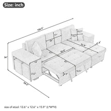 Load image into Gallery viewer, Modern L-Shape 3 Seat Reversible Sectional Couch, Pull Out Sleeper Sofa With Storage Chaise And 2 Stools For Living Room Furniture Set