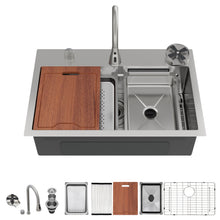 Load image into Gallery viewer, Drop In Waterfall Kitchen Sink With Pull Out Faucet & Cup Washer