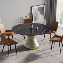 Load image into Gallery viewer, 59.05" Modern Artificial Stone Round Carbon Steel Base Dining Table, Can Accommodate 6 People - Black / White