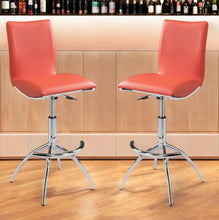 Load image into Gallery viewer, Faux Leather And Metal Low Back Adjustable Height Bar Chairs (Set of 2) - Orange And Silver