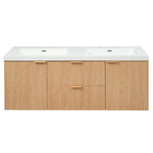 Load image into Gallery viewer, 59.3" Double Sink Bathroom Vanity With Smc Resin Top, Painted Cabinet, Soft Close Doors, Wall Mounted - Wood