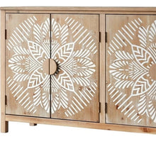 Load image into Gallery viewer, Wood Carved Floral Accent Cabinet With Four Doors - Brown / White