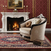 Load image into Gallery viewer, Fabric And Black Ornate Frame Damask Arm Chair With Accent Pillows - Tan