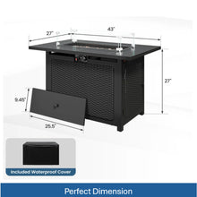 Load image into Gallery viewer, Outdoor 2 In 1 Propane Fire Pit Table With Lid & Glass Shield, Rectangular Fire Table, Lava Rock & Cover - Black
