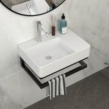 Load image into Gallery viewer, Wall Mounted Rectangular Bathroom Sink With Towel Bar And Faucet Hole - White