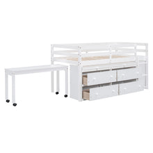 Load image into Gallery viewer, Loft Bed With Retractable Writing Desk And 4 Drawers, With Lateral Portable Desk And Shelves