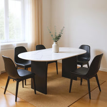 Load image into Gallery viewer, 72" Marble And Solid Wood Sled Base Oval Dining Table - White