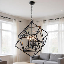 Load image into Gallery viewer, Unique Statement Four Light Metal Chandelier With Shades - Black