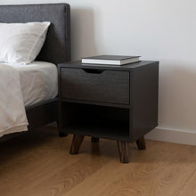Load image into Gallery viewer, 15.7" x 14.6" x 18.9" One Drawer Faux Wood Nightstand - Black