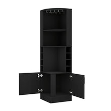 Load image into Gallery viewer, 71'' Wood Corner Bar Cabinet With Two Doors - Black