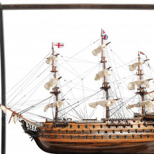 Load image into Gallery viewer, Hand Painted HMS Victory Medium Open Front Display Case Model Boat - Brown
