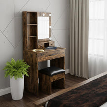 Load image into Gallery viewer, Wood Mirrored Three Drawer Vanity Table Lights - Brown