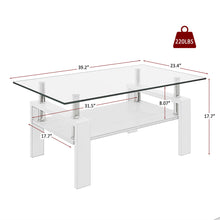 Load image into Gallery viewer, Modern Rectangular Coffee Table With Tempered Transparent Glass Top And Storage Shelf