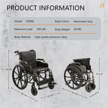 Load image into Gallery viewer, Lightweight Foldable Nursing Wheelchair For Adults Double X Force Support, 300Lbs Capacity, Breathable Cushion & Anti Backflip Design With Tires, Adjustable Seat Belt, Quick Release Wheels - Gray