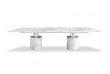 Load image into Gallery viewer, 120" Marble Double Pedestal Base Dining Table - White