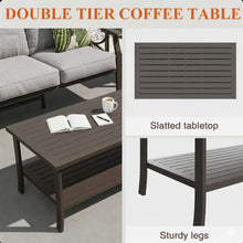 Load image into Gallery viewer, Rectangular Outdoor Coffee Table, 2 Tier All Weather Patio Table - Brown