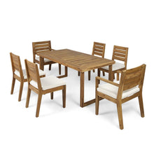Load image into Gallery viewer, Outdoor 7 Piece Dining Set With Cushions - Sandblasted Natural / Beige