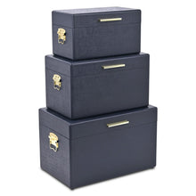 Load image into Gallery viewer, Hand Painted Decorative Box (Set of 3) (718678) - Navy Blue