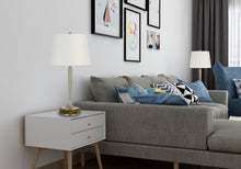 Load image into Gallery viewer, Metal USB Table Lamp With Off-White Empire Shade - Nickel