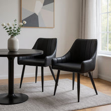 Load image into Gallery viewer, Tufted Faux Leather Dining Arm Chairs (Set of 2) - Black