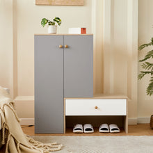 Load image into Gallery viewer, Modern Multi Functional Shoe Storage Bench & Cabinets With Adjustable Shelves - Gray / Natural Wood / White