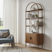 Load image into Gallery viewer, Four Tier Etagere Bookcase With Two Doors - Brown