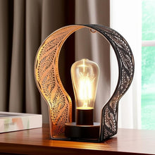 Load image into Gallery viewer, 7" Battery Operated Round Bedside Lamp With Pierced Shade - Black