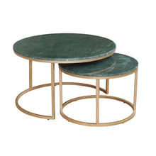 Load image into Gallery viewer, Genuine Marble Iron Round Frame Nested Coffee Tables (Set of 2) - Green / Gold