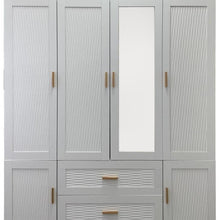 Load image into Gallery viewer, 75" Ribbed Texturere Wood Mirro Six Door Two Drawer Combo Dresser - White