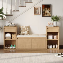Load image into Gallery viewer, Entryway Storage Bench With Cushion, Drawers & Open Shelves