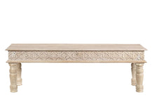 Load image into Gallery viewer, 58" White Floral Distressed Solid Wood Dining Bench