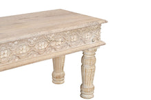 Load image into Gallery viewer, 58" White Floral Distressed Solid Wood Dining Bench