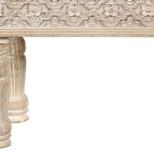 Load image into Gallery viewer, 58" White Floral Distressed Solid Wood Dining Bench