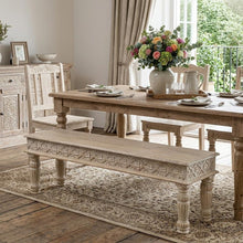 Load image into Gallery viewer, 58" White Floral Distressed Solid Wood Dining Bench
