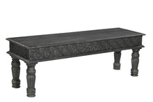 Load image into Gallery viewer, 58" Black Floral Distressed Solid Wood Dining Bench