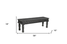 Load image into Gallery viewer, 58" Black Floral Distressed Solid Wood Dining Bench