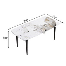 Load image into Gallery viewer, 70.87" Modern Artificial Stone Pandora White Curved Black Metal Leg Dining Table - Antique White