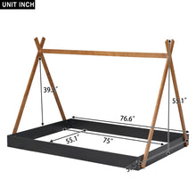 Load image into Gallery viewer, Full Size Tent Floor Bed With Triangle Structure, Low Profile Design - Black / Brown