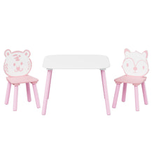 Load image into Gallery viewer, Table And Chair Set, 3 Piece Wooden Toddler Desk With Animal Backrest - Pink / White