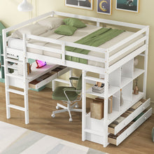 Load image into Gallery viewer, Full Size Loft Bed With Built In Desk, 2 Drawers, Storage Shelves - White