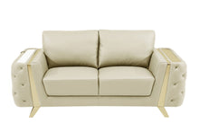 Load image into Gallery viewer, Genuine Leather Loveseat - Beige / Gold